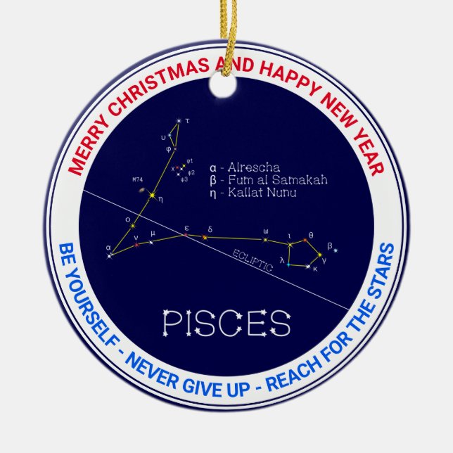 Zodiac Constellation Pisces Julgransprydnad Keramik (Framsidan)