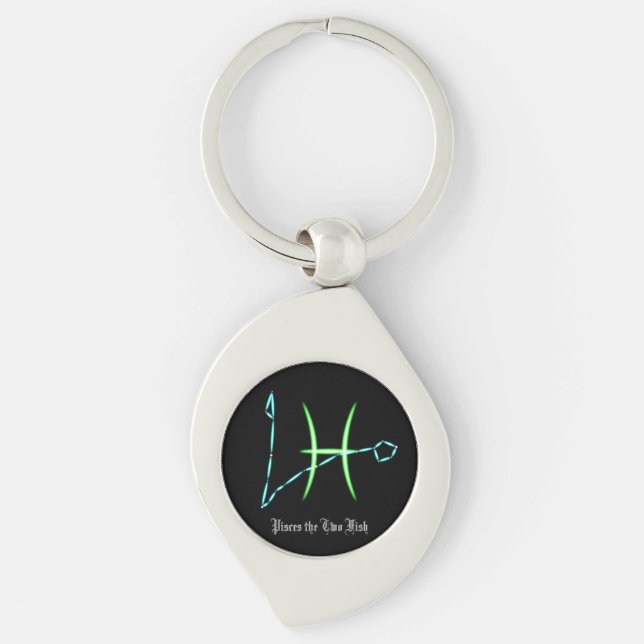 Zodiac Constellation Pisces Metall Keychain Swirl Silverfärgad Nyckelring (Framsidan)