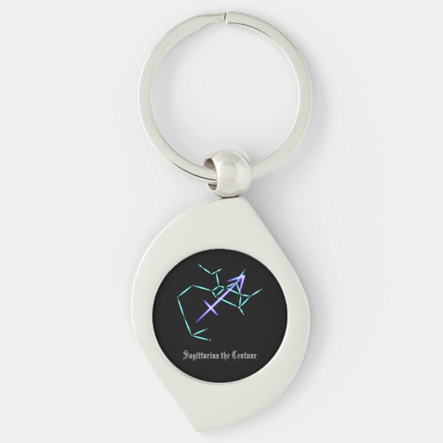 Zodiac Constellation Sagittarius Keychain Swirl Silverfärgad Nyckelring (Framsidan)