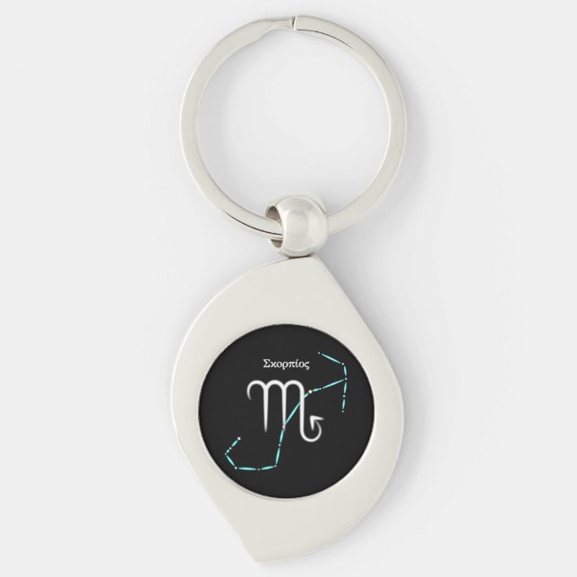Zodiac Constellation Scorpio Keychain Swirl Silverfärgad Nyckelring (Framsidan)