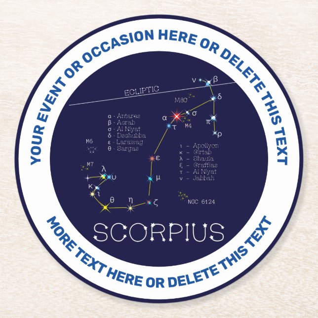 Zodiac Constellation Scorpius Underlägg Papper Rund (Framsidan)