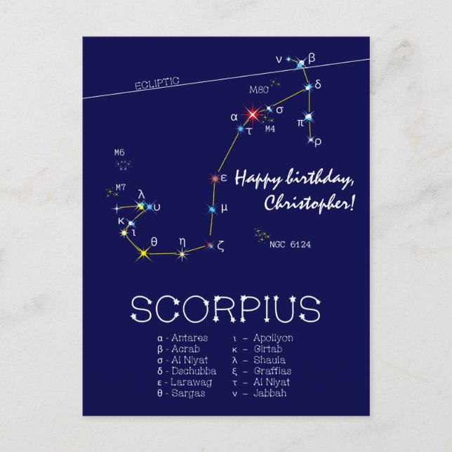 Zodiac Constellation Scorpius Vykort (Framsida)