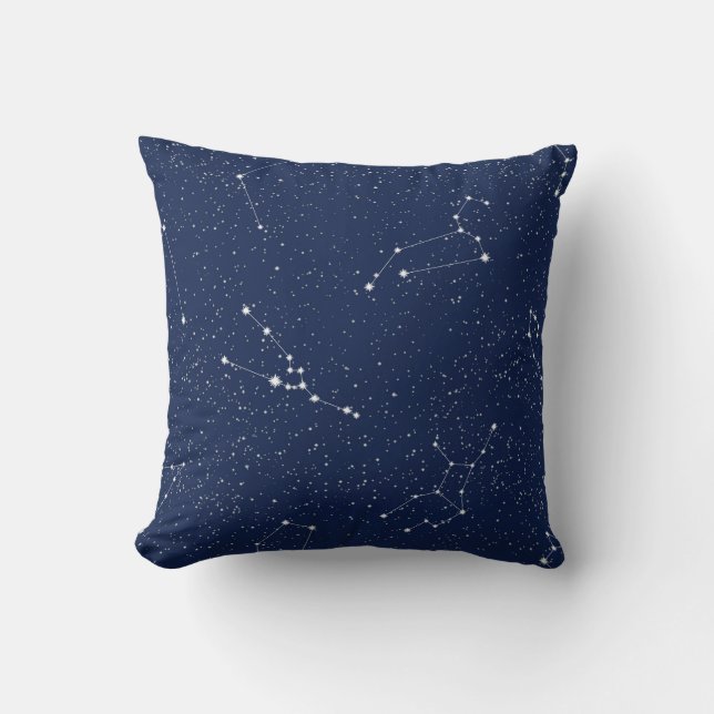 Zodiac Constellations with a Mörk blått Starry Him Kudde (Framsida)
