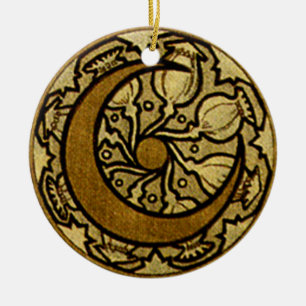 Zodiac Crescent Måne Mucha Julgransprydnad Keramik