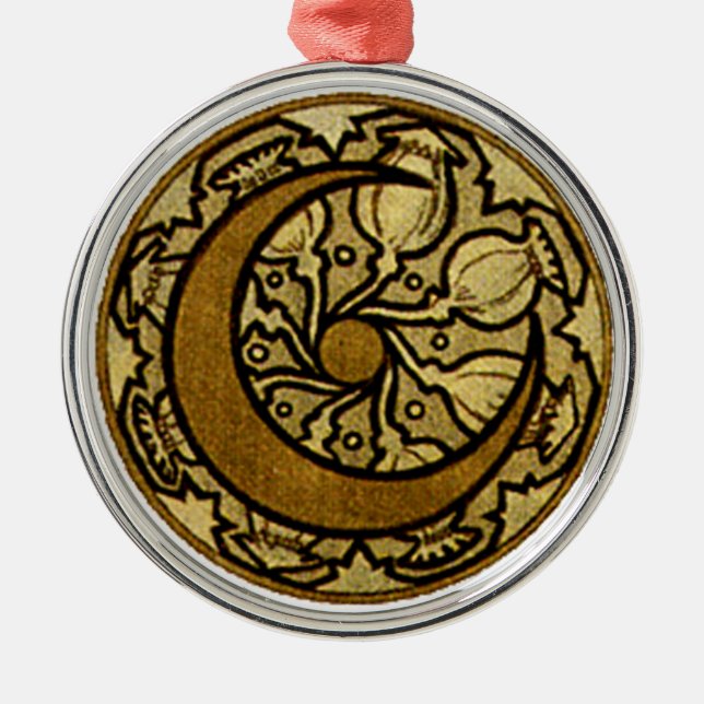 Zodiac Crescent Måne Mucha Julgransprydnad Metall (Framsidan)
