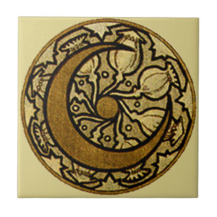 Zodiac Crescent Måne Mucha Kakelplatta