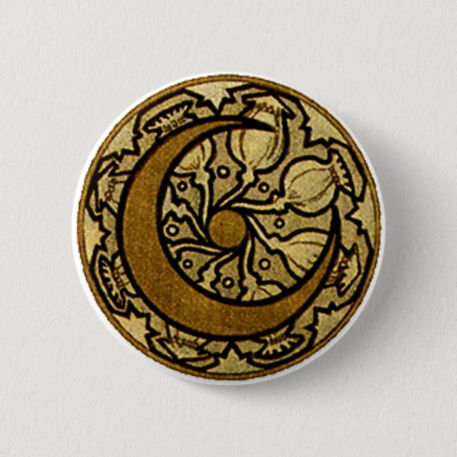 Zodiac Crescent Måne Mucha Knapp (Framsida)