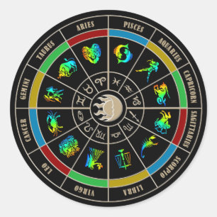 Zodiac Färg Wheel Runt Klistermärke