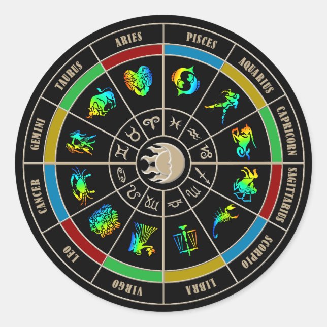 Zodiac Färg Wheel Runt Klistermärke (Framsida)