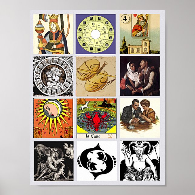 Zodiac Fortune Teller Tarot Card Art Collage Poster (Framsidan)