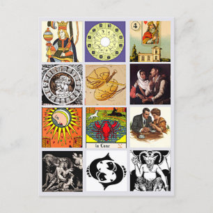Zodiac Fortune Teller Tarot Card Art Collage Vykort