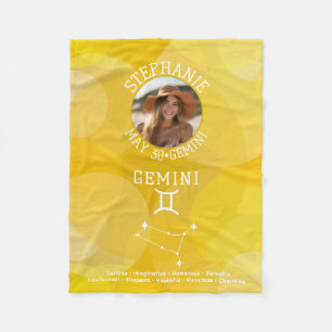 Zodiac Gemini Anpassningsbar Birthday Photo Astrol Fleecefilt