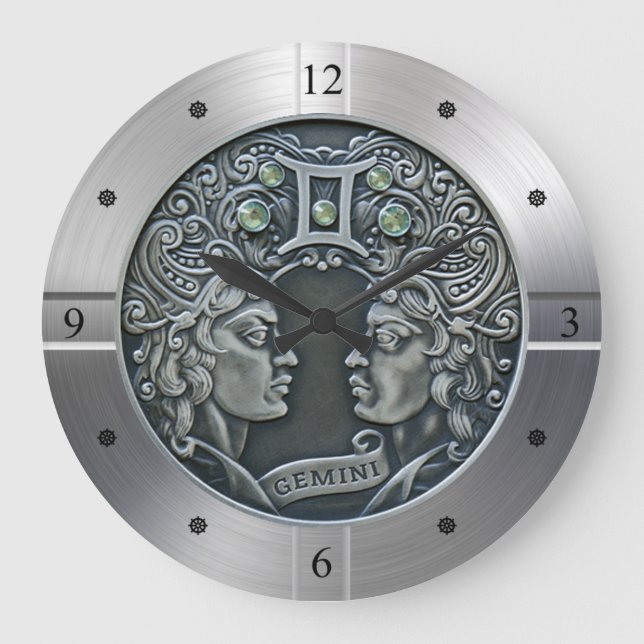 Zodiac ~ Gemini ~ Celestial ~ Western akstrologi ~ Stor Klocka (Framsida)