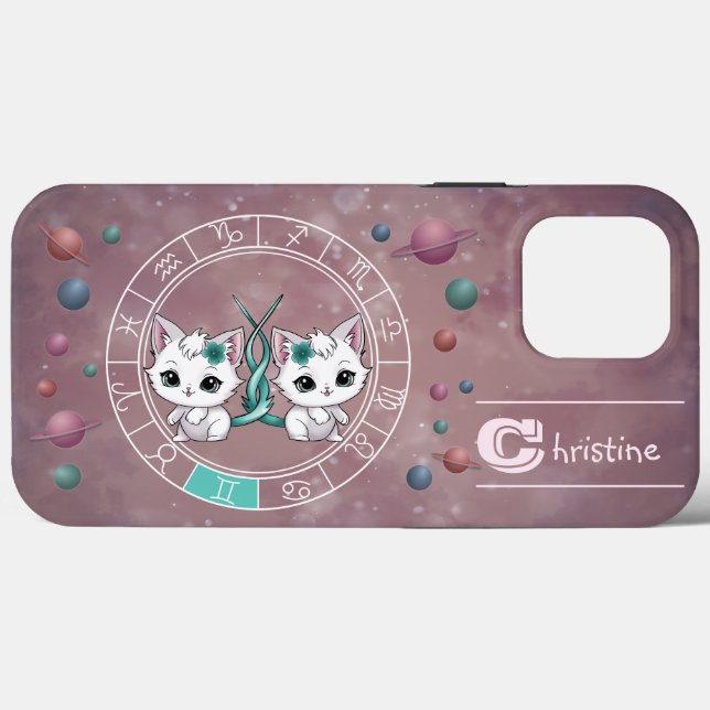 Zodiac Gemini Cute Cat Wheel Planet Astrology (Baksida (horisontell))