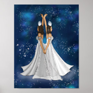 Zodiac Gemini Goddess i Blue Celestial Space Poster