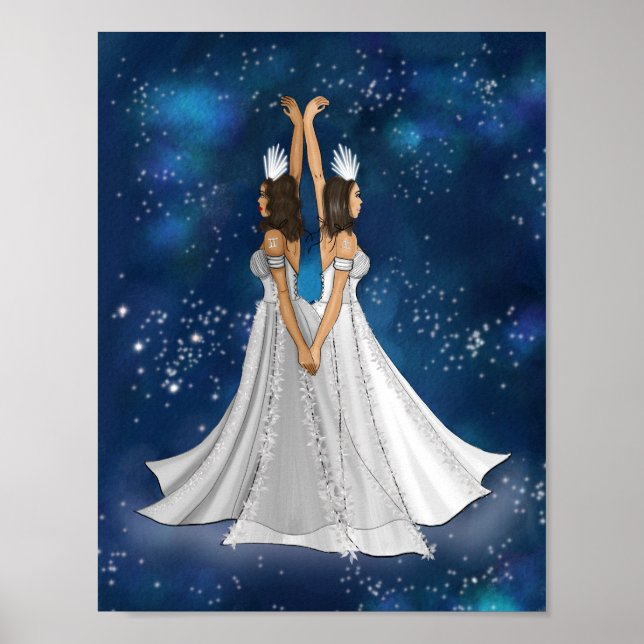 Zodiac Gemini Goddess i Blue Celestial Space Poster (Framsidan)