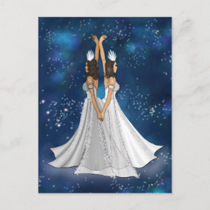 Zodiac Gemini Goddess i Blue Celestial Space Vykort