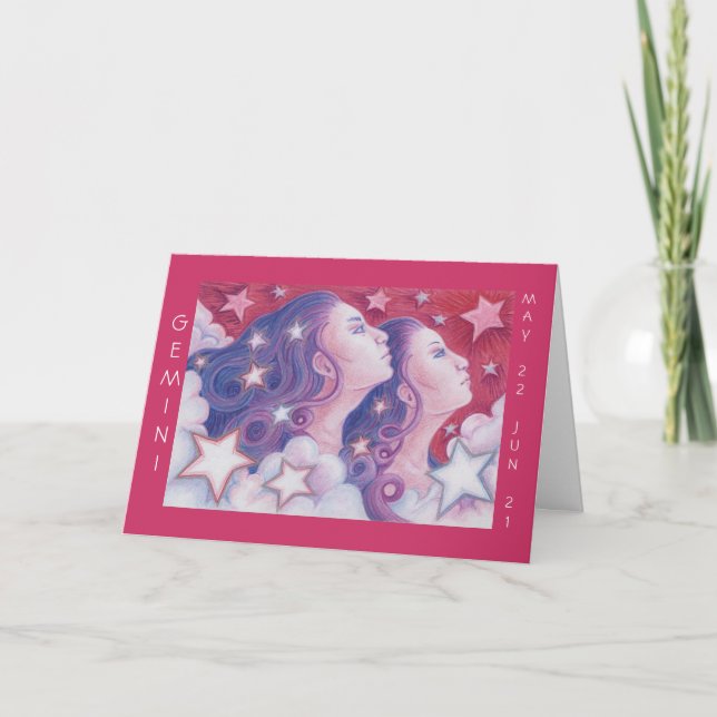 Zodiac Gemini "Grattis på födelsedagen" hälsning-k Kort (Framsida)