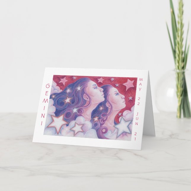 Zodiac Gemini 'Grattis på födelsedagen' white grän Kort (Framsida)