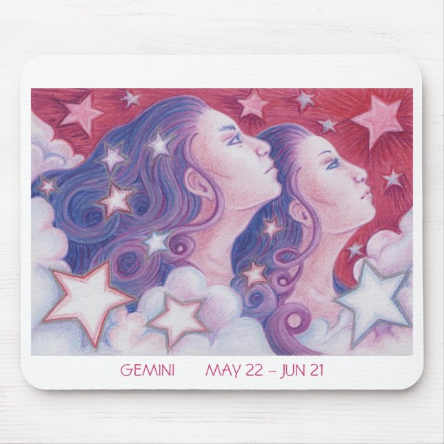 Zodiac Gemini mousepad white gräns Musmatta (Framsidan)