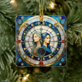 Zodiac - Gemini Twillingarna Julgransprydnad Keramik