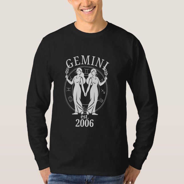 Zodiac Gemini Twillingars Born 2006 T Shirt (Framsida)