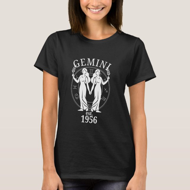 Zodiac Gemini Twins Born in 1956 T Shirt (Framsida)