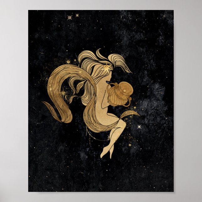 Zodiac Goddess | Cosmic Guld Aquarius Astrology Poster (Framsidan)