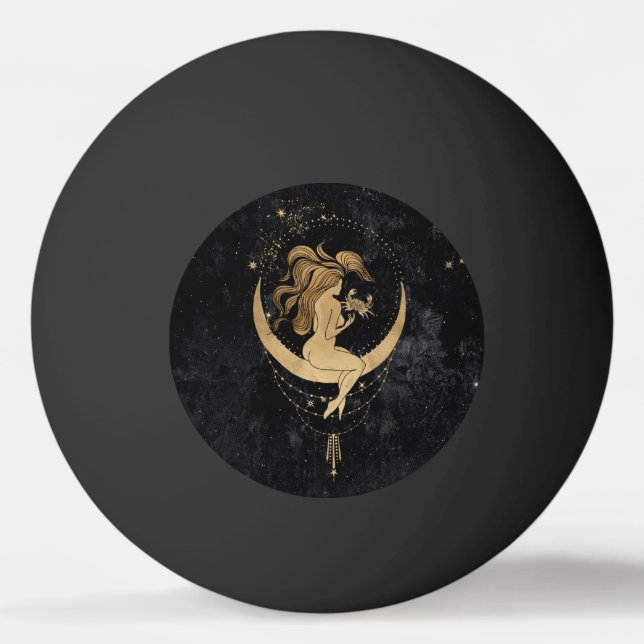 Zodiac Goddess | Cosmic Guld Cancer Astrology Pingisboll (Framsidan)