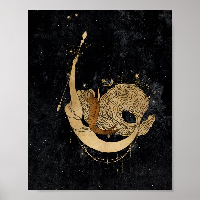 Zodiac Goddess | Cosmic Guld Capricorn Astrology Poster (Framsidan)