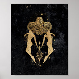 Zodiac Goddess | Cosmic Guld Gemini Astrology Poster