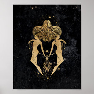 Zodiac Goddess Cosmic Guld Gemini Astrology Poster