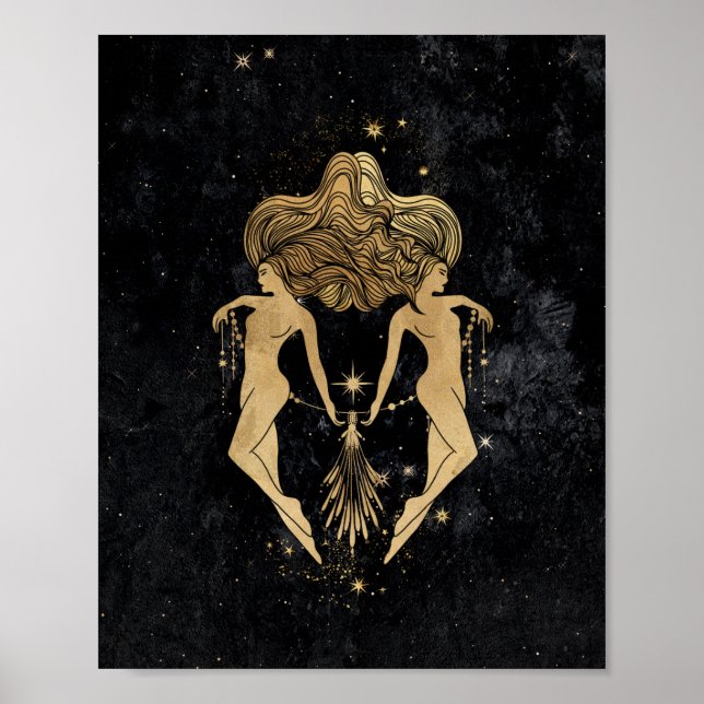 Zodiac Goddess | Cosmic Guld Gemini Astrology Poster (Framsidan)