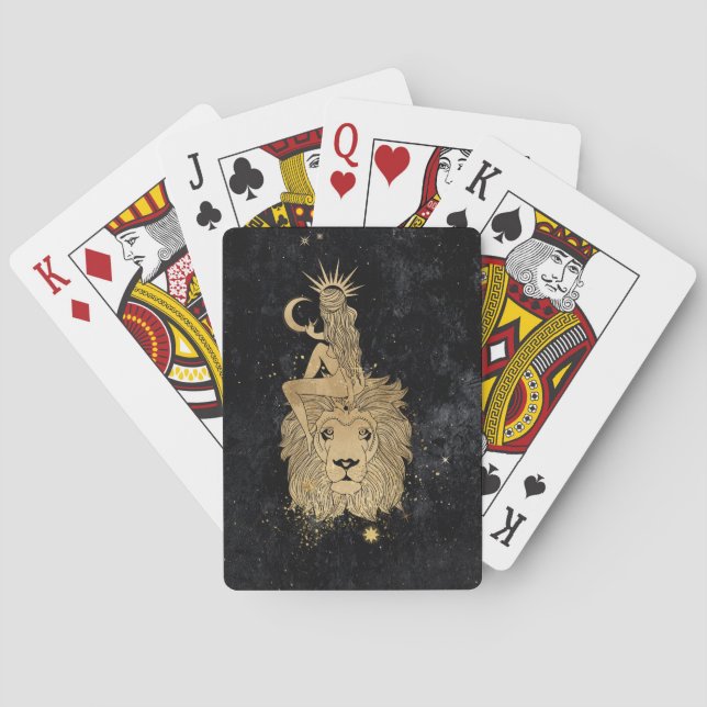 Zodiac Goddess | Cosmic Guld Leo Astrology Casinokort (Baksidan)