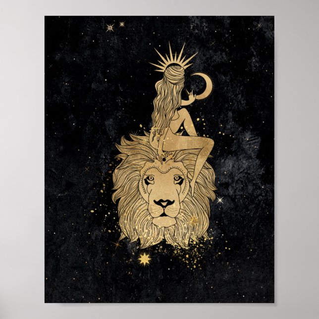 Zodiac Goddess | Cosmic Guld Leo Astrology Poster (Framsidan)