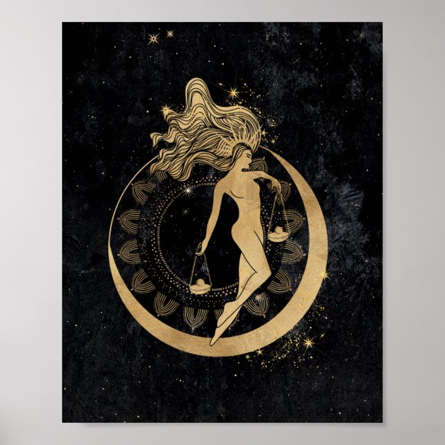 Zodiac Goddess | Cosmic Guld Libra Astrology Poster (Framsidan)