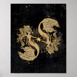 Zodiac Goddess | Cosmic Guld Pisces Astrology Poster