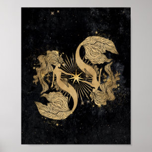 Zodiac Goddess Cosmic Guld Pisces Astrology Poster