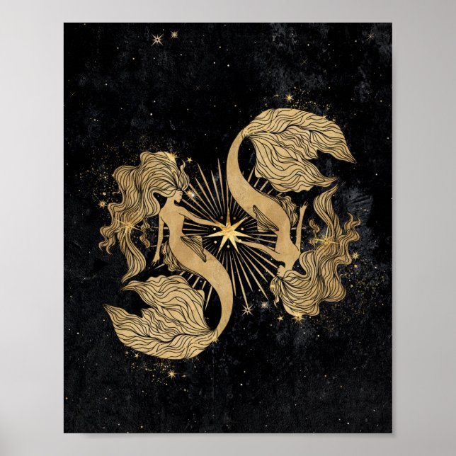 Zodiac Goddess | Cosmic Guld Pisces Astrology Poster (Framsidan)