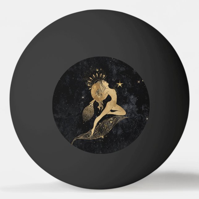 Zodiac Goddess | Kosmiskt Guld Astrologi Pingisboll (Framsidan)