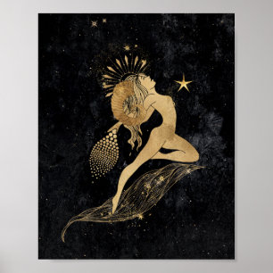 Zodiac Goddess   Kosmiskt Guld Astrologi Poster