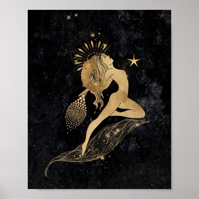 Zodiac Goddess | Kosmiskt Guld Astrologi Poster (Framsidan)