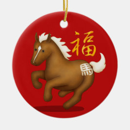 Zodiac Horse "Fortune" Chinese New Year Custom Julgransprydnad Keramik