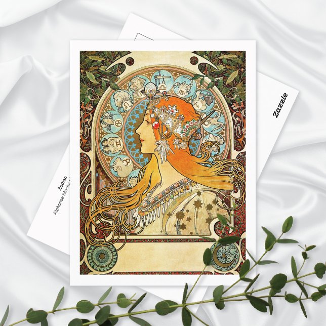 Zodiac Illustration Alphonse Mucha Postcard Vykort (Skapare uppladdad)