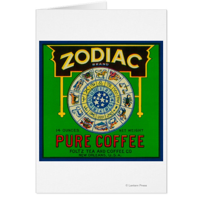 Zodiac-kaffeetikettNew Orleans, LA Hälsningskort (Framsidan)