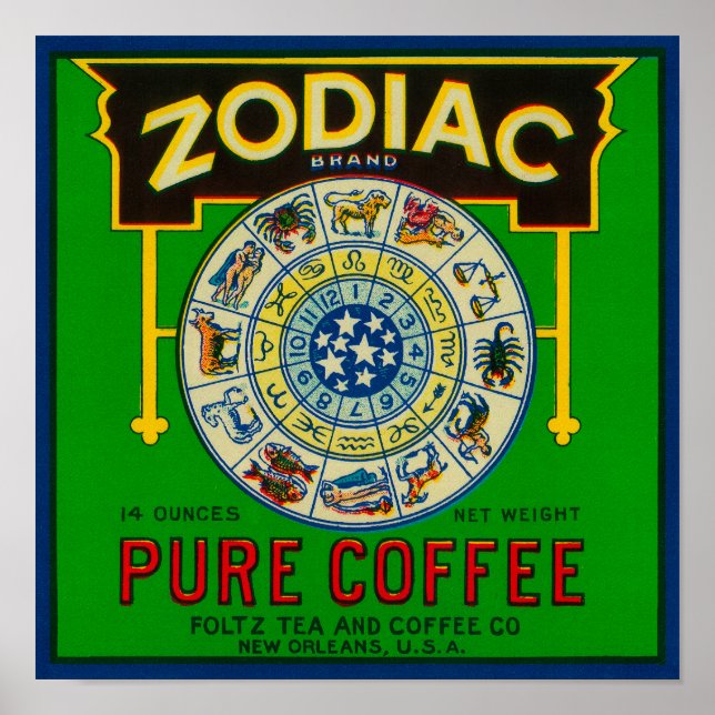Zodiac-kaffeetikettNew Orleans, LA Poster (Framsidan)