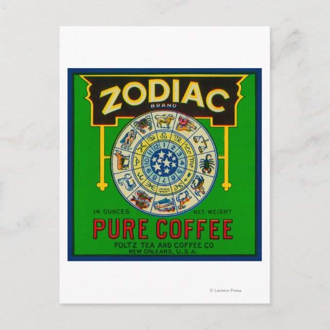 Zodiac-kaffeetikettNew Orleans, LA Vykort (Framsida)