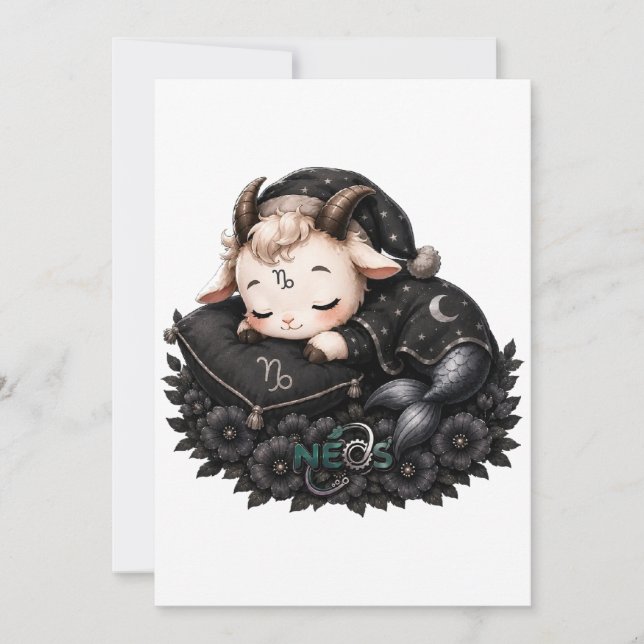 Zodiac Kawaii Neos Stenbocken Inbjudningar (Framsida)