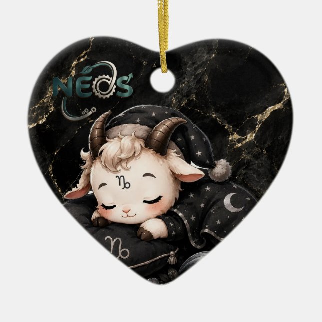 Zodiac Kawaii Neos Stenbocken Julgransprydnad Keramik (Framsidan)