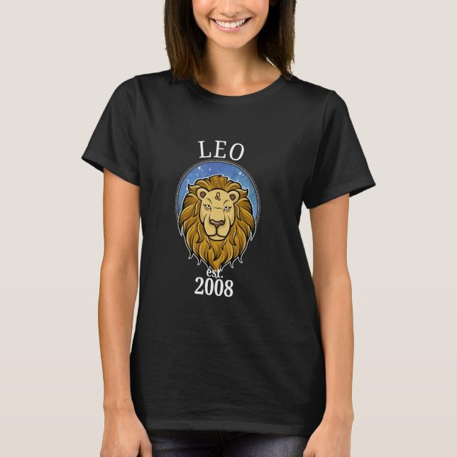 Zodiac Leo Born 2008 T Shirt (Framsida)